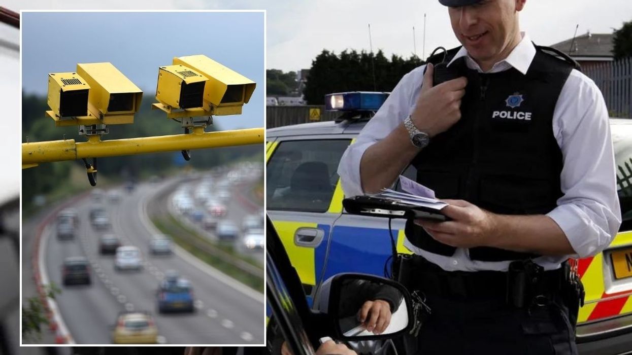 Speed cameras and a police officer pulling a car over