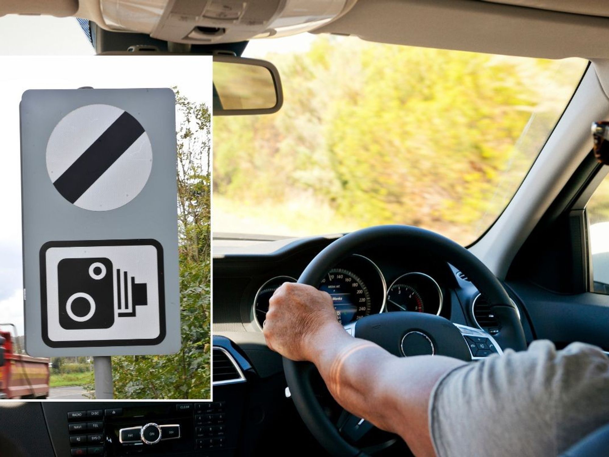 Speed limit and a man driving a car