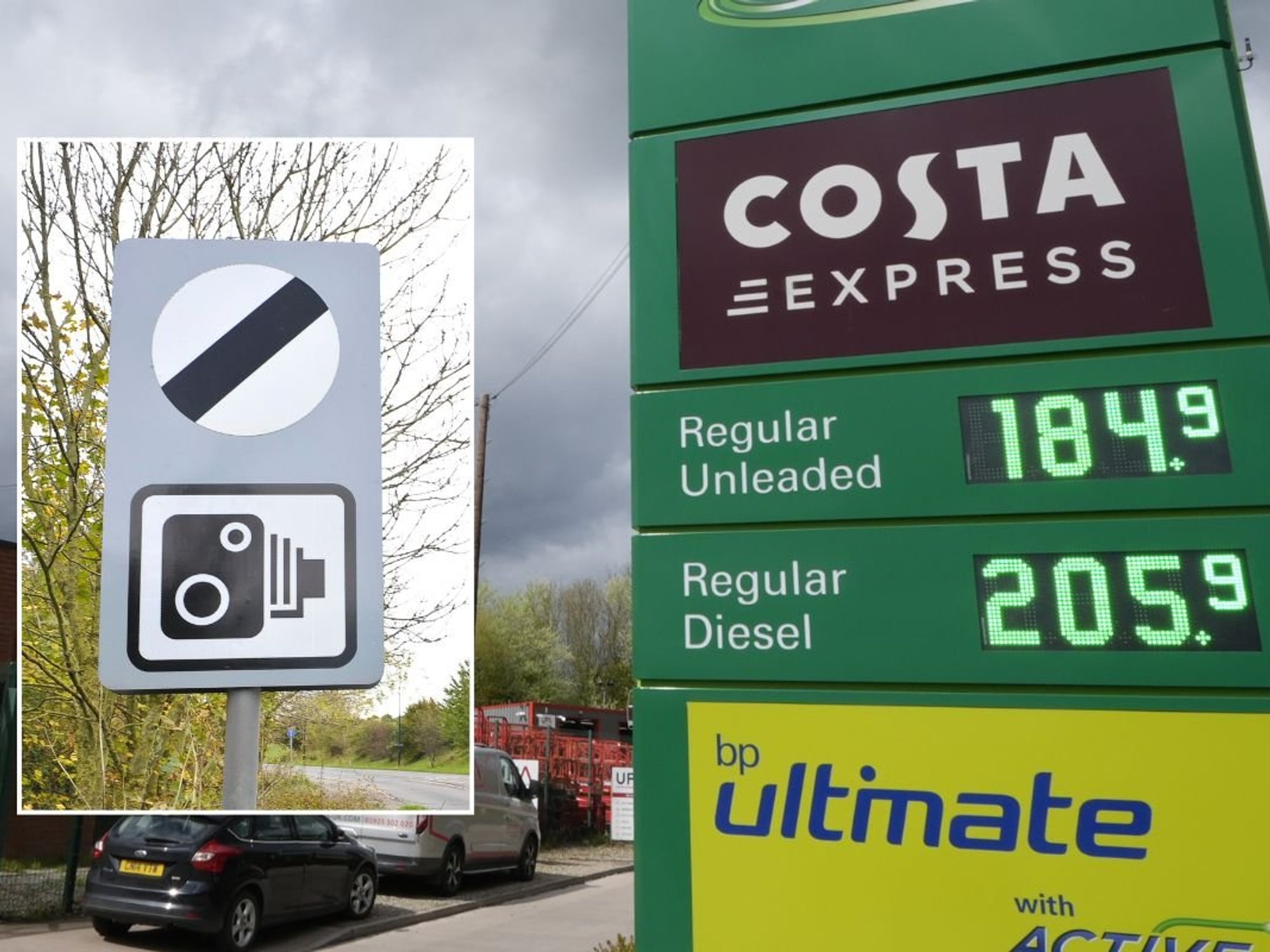 Speed limit sign and fuel prices
