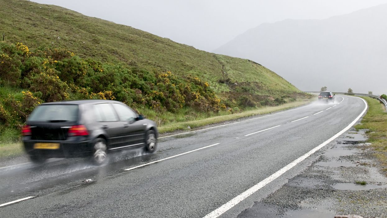 Speeding car on rural road