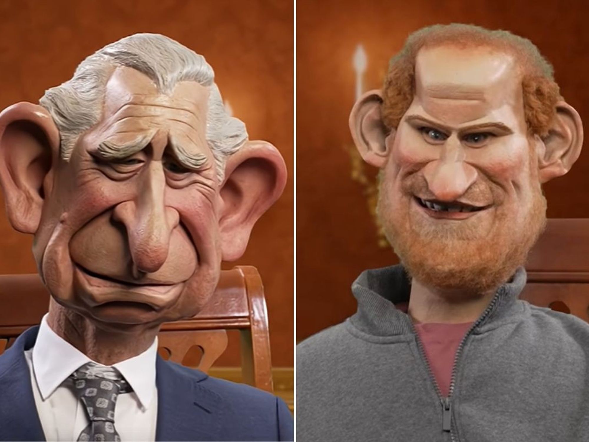 Spitting Image King Charles and Prince Harry puppet