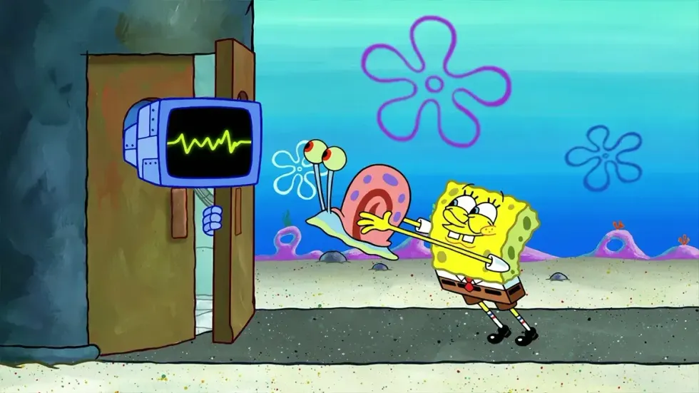 SpongeBob SquarePants screengrab with Gary the Snail