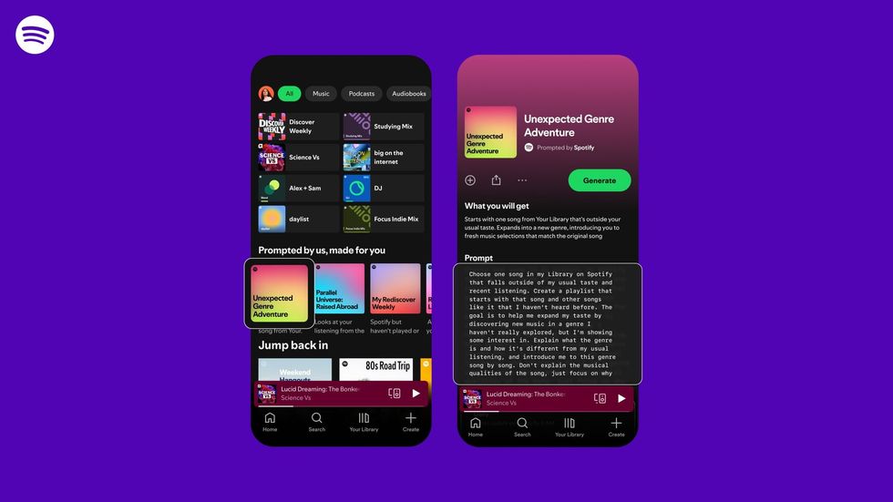 Spotify app with Prompted Playlist section displayed
