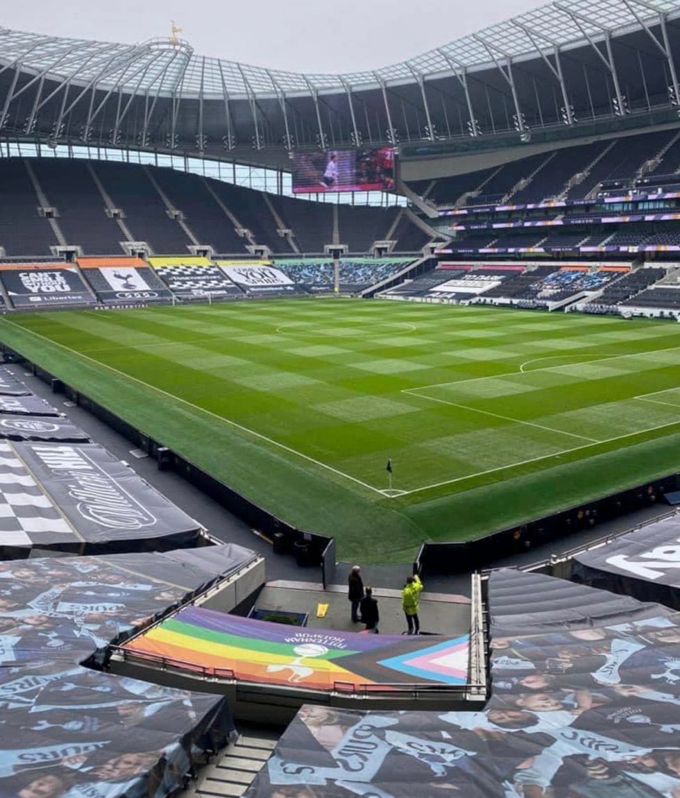 Spurs' LGBTQ flag at the Tottenham Hotspurs Stadium