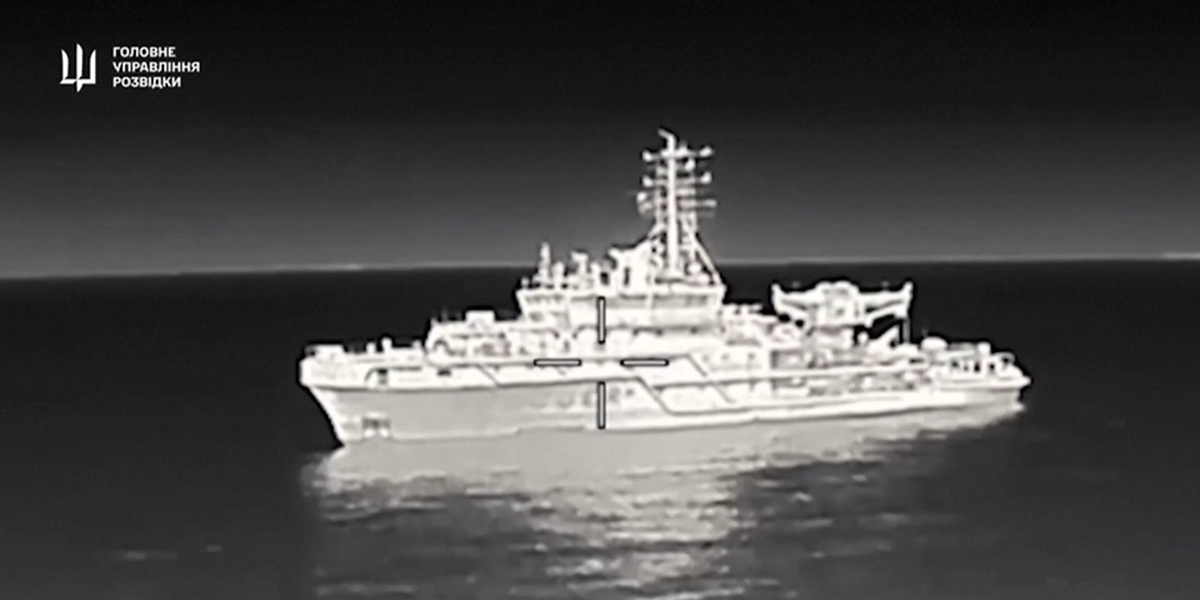 NextImg:Explosive footage shows the moment Ukraine DESTROYS £45m Russian spy ship