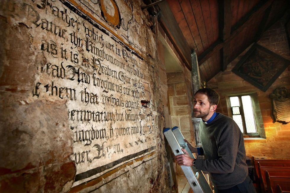 St Chad's Church in Wishaw, Warwickshire, with a centuries-old mural of the Lord's Prayer