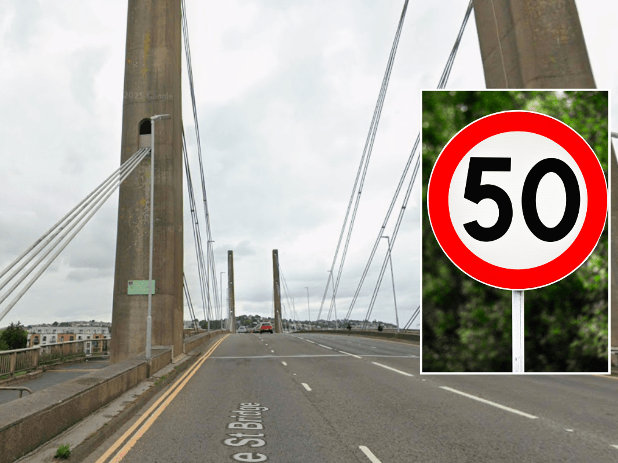 St George's Bridge and 50mph sign