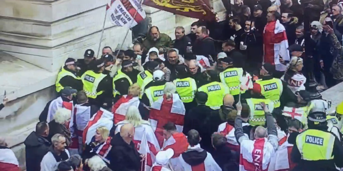 NextImg:St George's Day event sees police clash with crowds in London