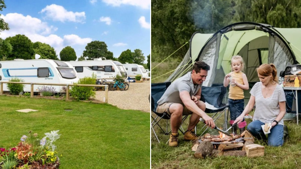 St Helens in the Park in Wykeham / family camping outside tent