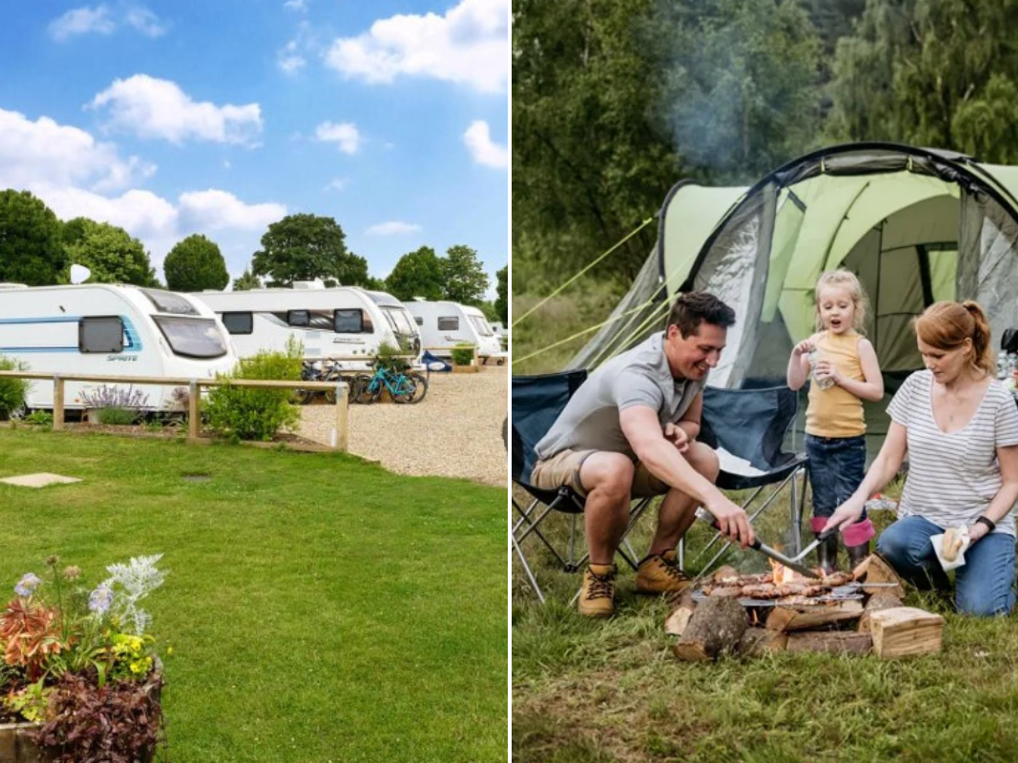 St Helens in the Park in Wykeham / family camping outside tent