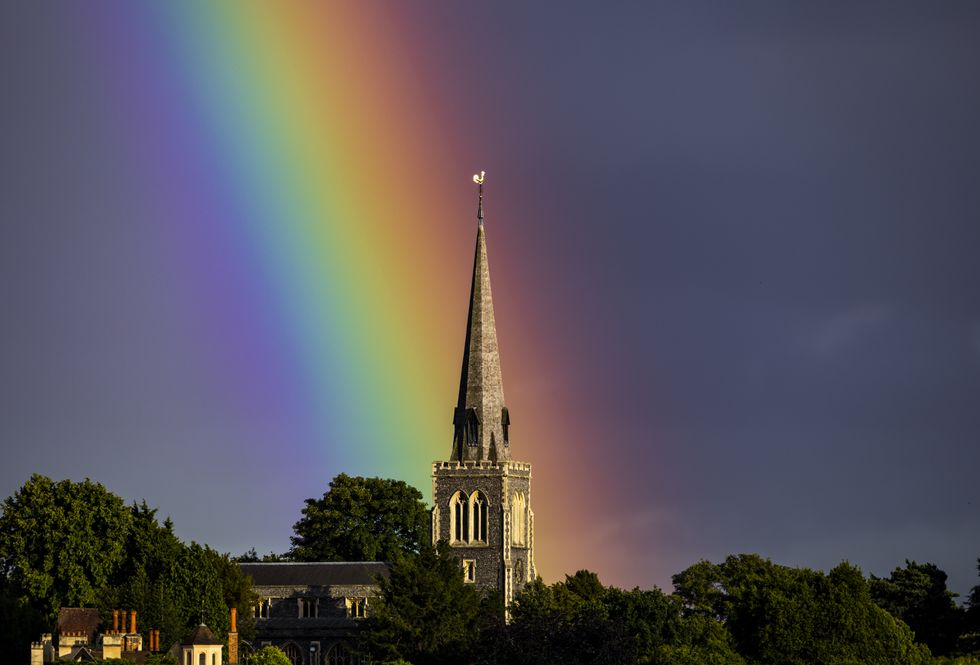 St Marys Church with a rainbow behind it during day four of the 2022 Wimbledon Championships at the All England Lawn Tennis and Croquet Club, Wimbledon. Picture date: Thursday June 30, 2022.