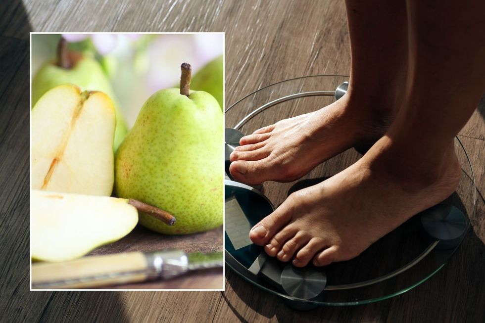 Standing on scales and stock image of pears