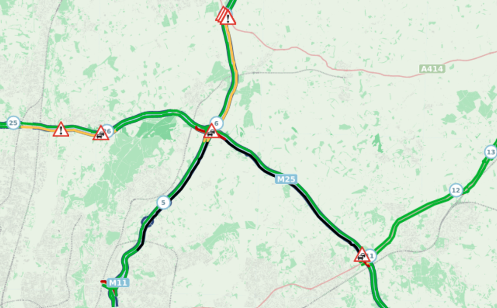 Standstill traffic can be seen across the transport network following the accidents