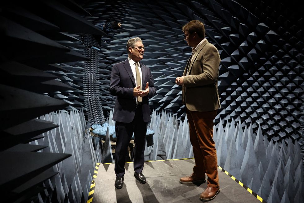 Starmer is shown an anechoic chamber during a visit to Leonardo, one of the biggest suppliers of defence and security equipment to the UK MOD