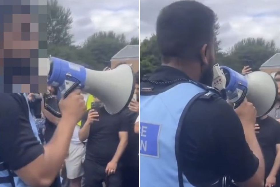 'Stash the weapons in the mosque and we won't have to arrest anyone' police officer filmed telling counter protesters