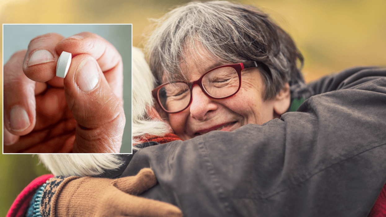 Statins (left) and people hugging (right)