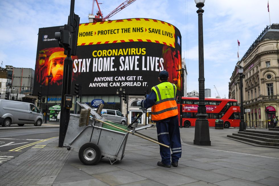 'Stay Home, Protect the NHS' messaging at Piccadilly Circus
