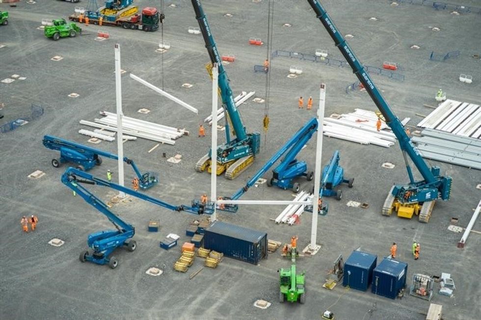 Steel frames are being installed at the Agratas Somerset gigafactory