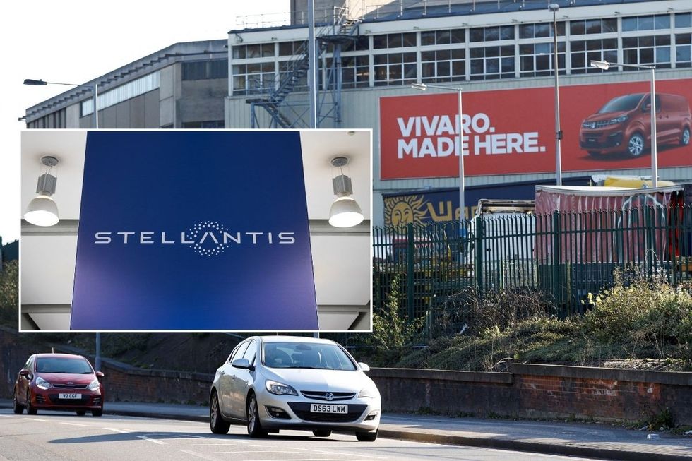 Stellantis logo and Vauxhall's Luton factory