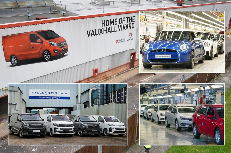Stellantis' Luton factory, Mini's Oxford factory, Stellantis Ellesmere Port factory and a Vauxhall factory