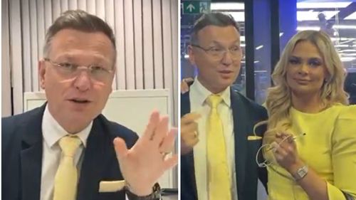 Stephen Dixon and Ellie Costello in behind the scenes photos at GB News