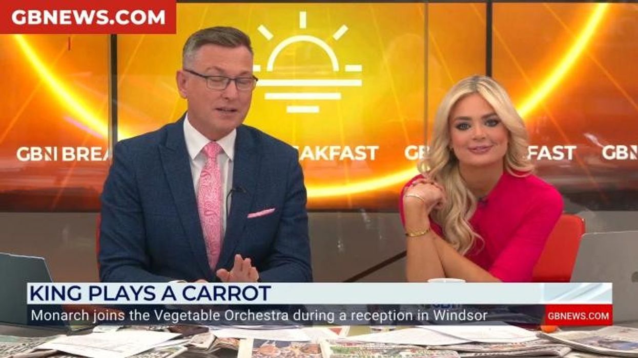 Watch the hilarious moment GB News Breakfast 'shows King how it's done' and play carrot recorders