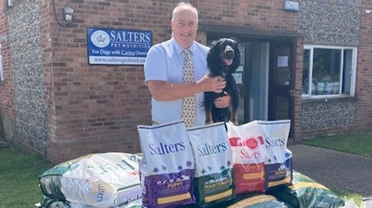 Stephen Salter with bags of Salters dog food
