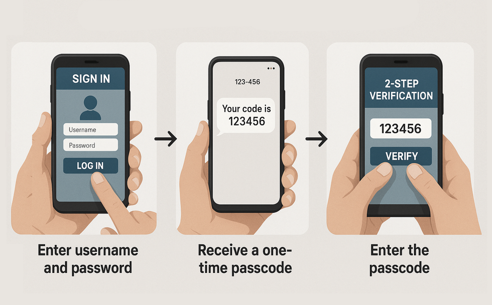 steps showing how two-factor authentication works