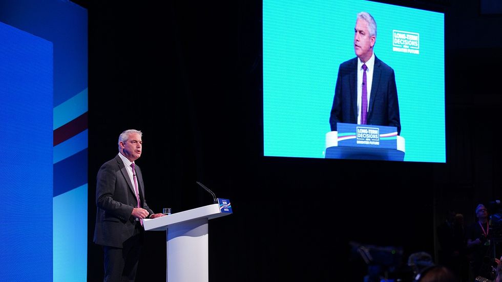 Steve Barclay delivers speech at the Conservative Party Conference in Manchester