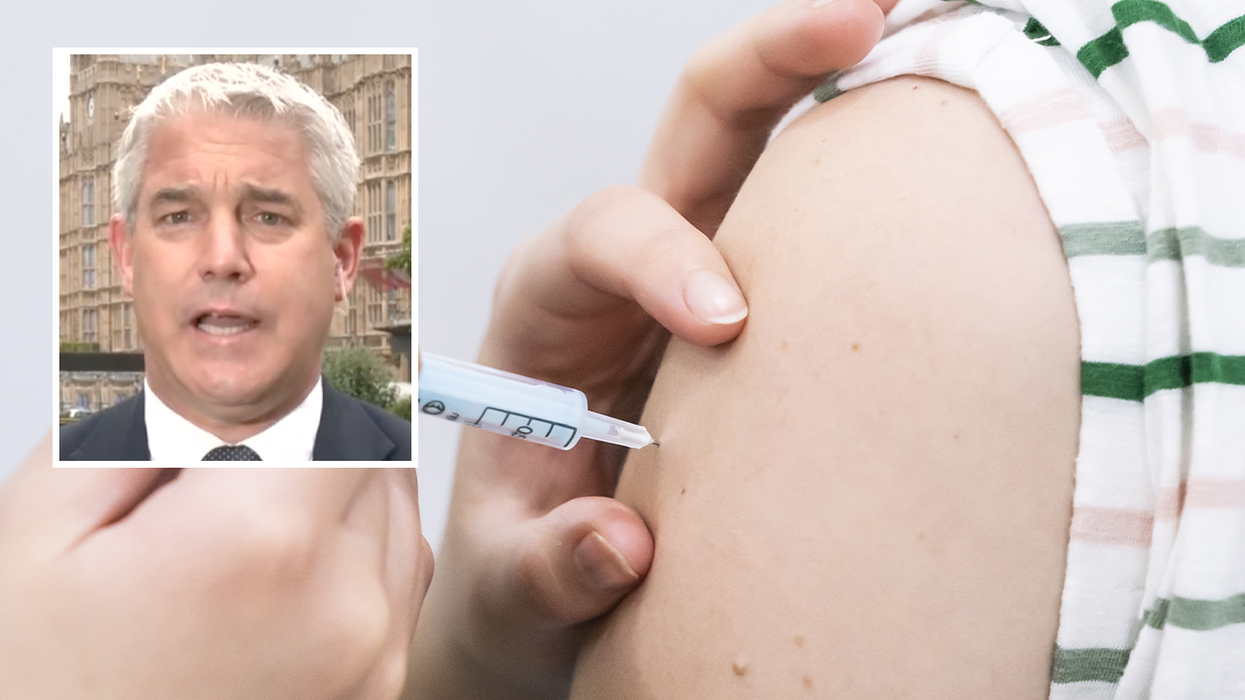 Steve Barclay (left) and a jab being administered (right)