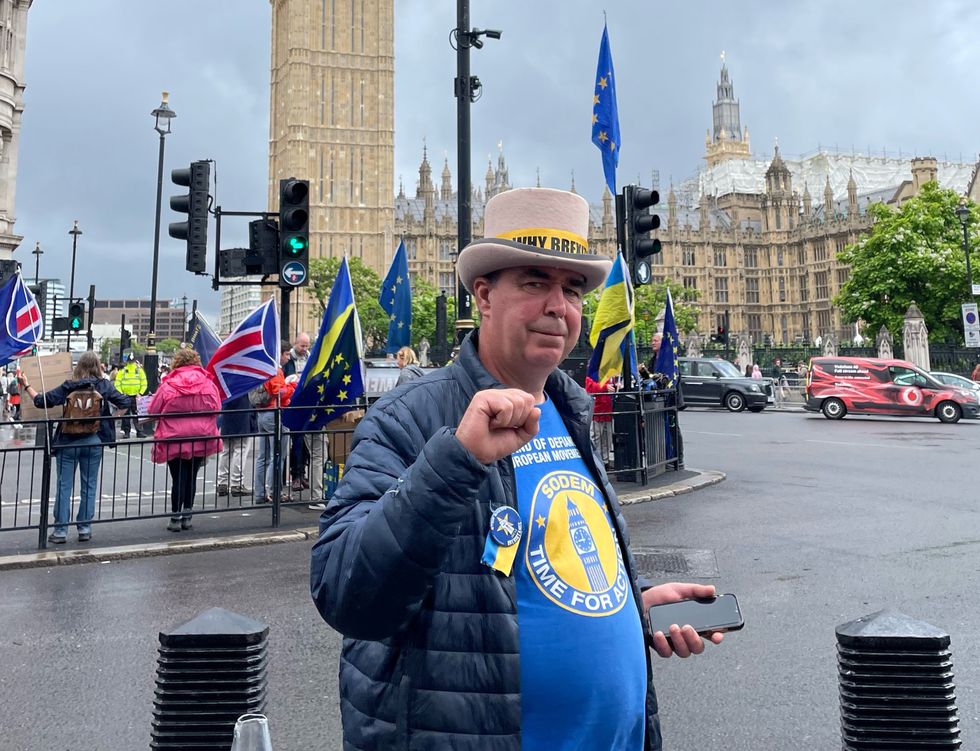 Steve Bray is often seen near Parliament protesting Brexit