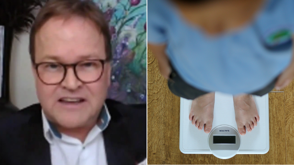 Steve Miller and a child being weighed