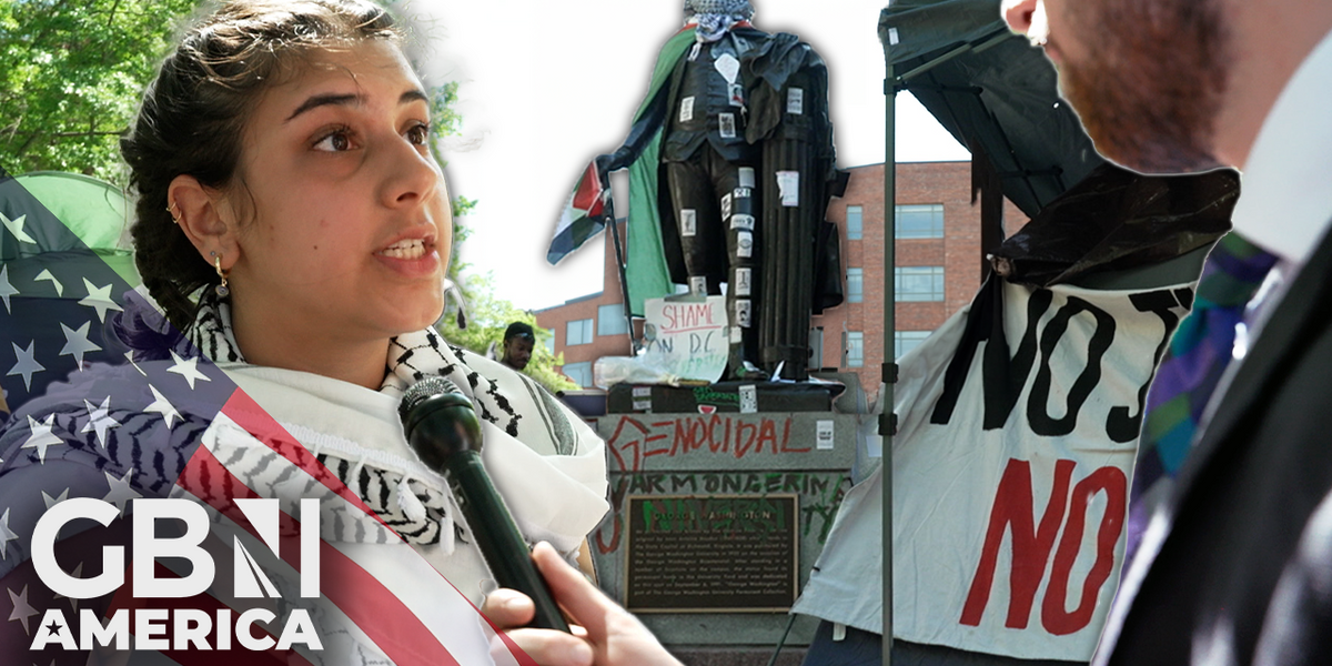 NextImg:Palestine protesters claim America is committing genocide and deface George Washington statue