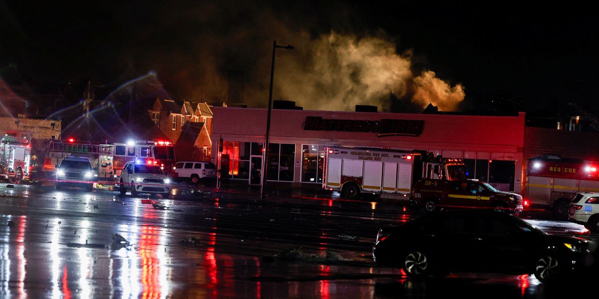 NextImg:Philadelphia plane crash: Fire erupts after air ambulance 'carrying child patient' smashes into neighbourhood