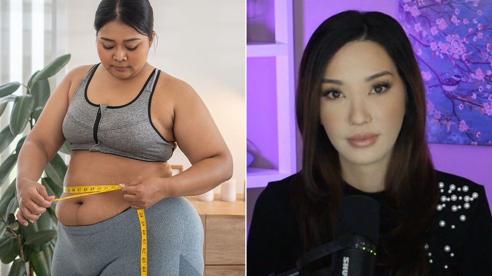 Stock image of overweight woman and Lauren Chen