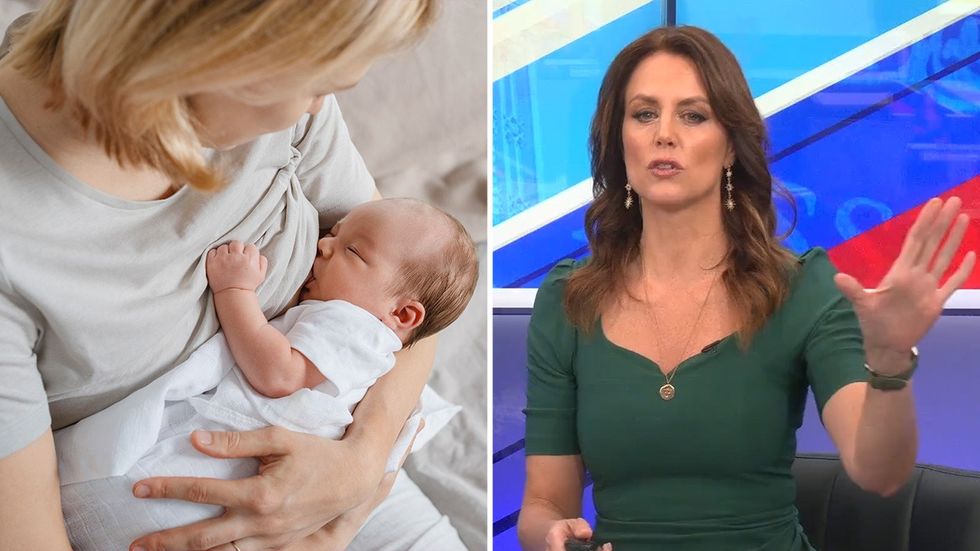 Stock image of woman breastfeeding and Bev Turner
