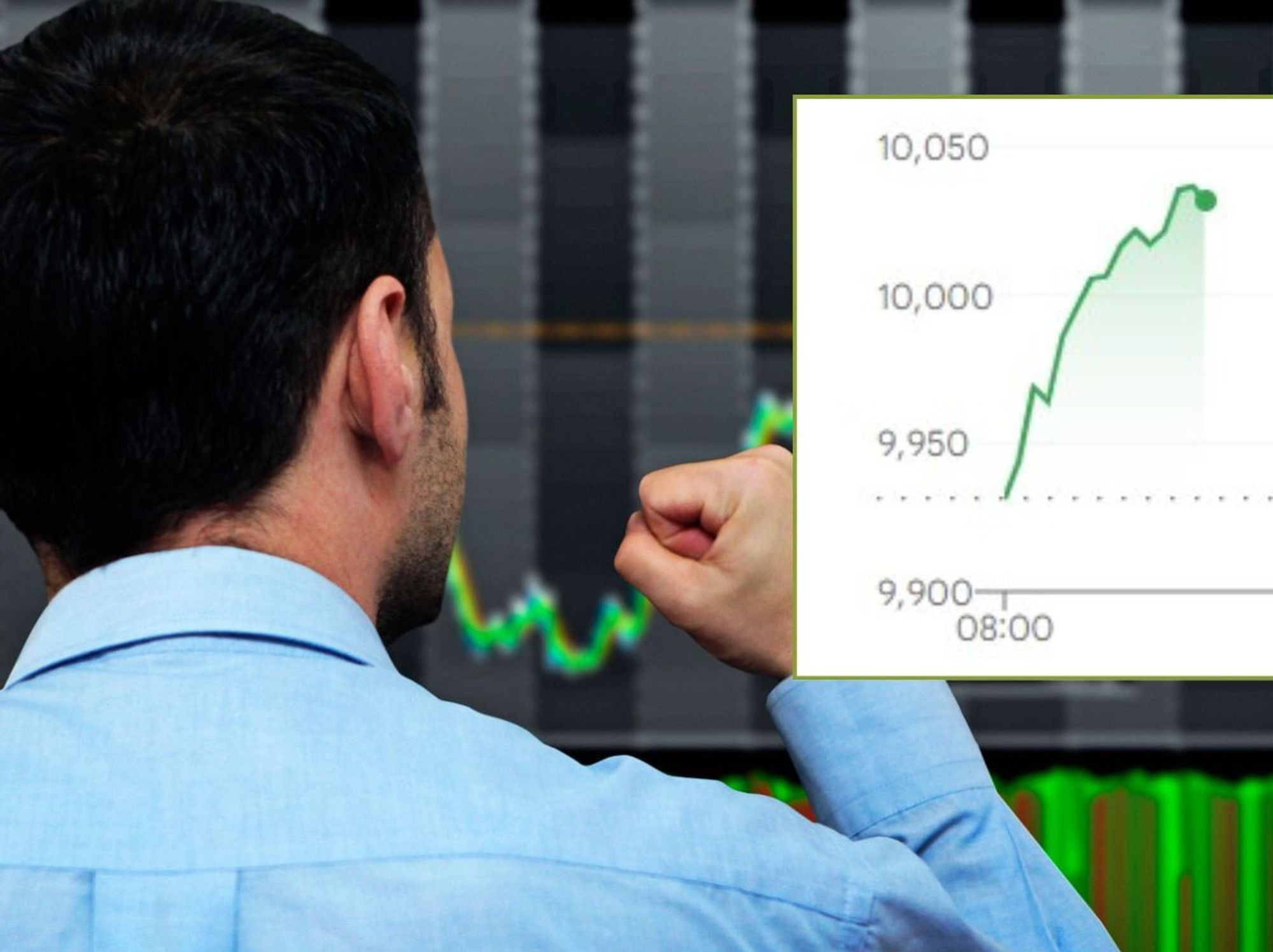 Stock market trader and Ftse 100 graph