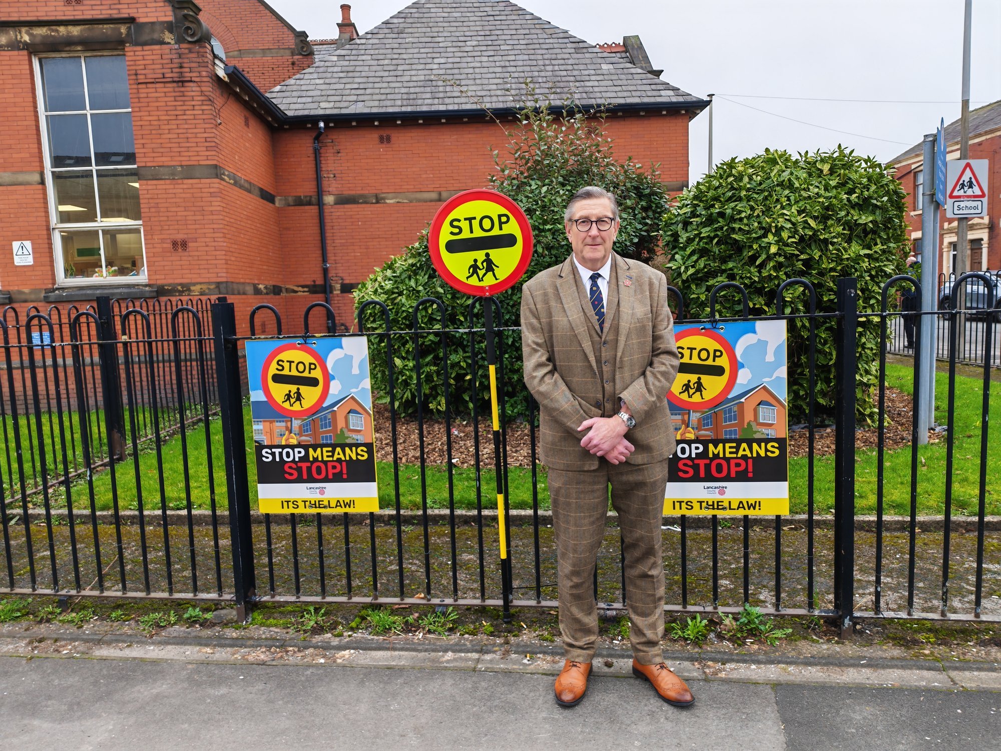 Stop sign outside school