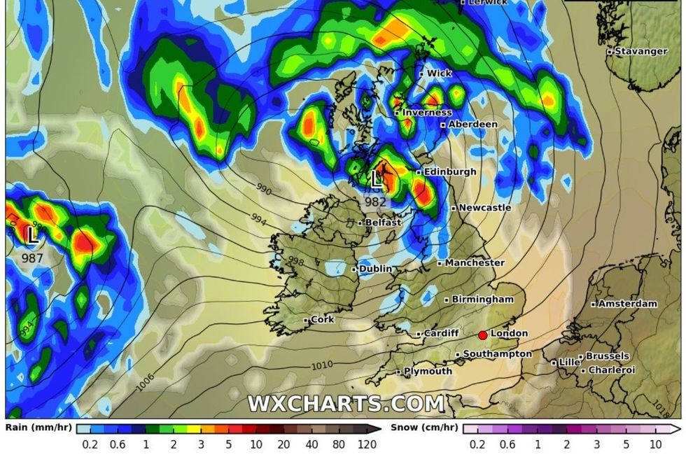 Storm Agnes will bring 80mph winds - map showing Wednesday night\u200b