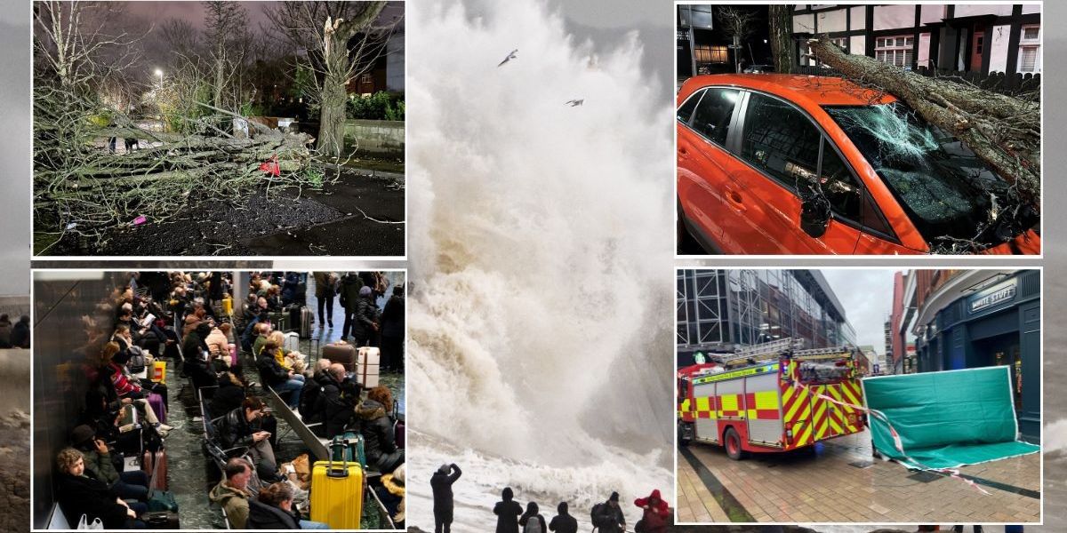 NextImg:Furious life threatening 100mph winds smash into UK after fears of tornado and warning of travel hell