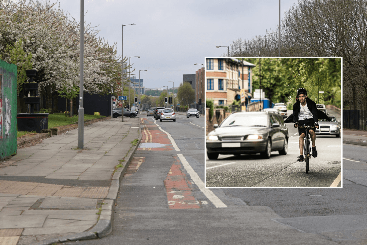 Street of new cycle route and cyclist