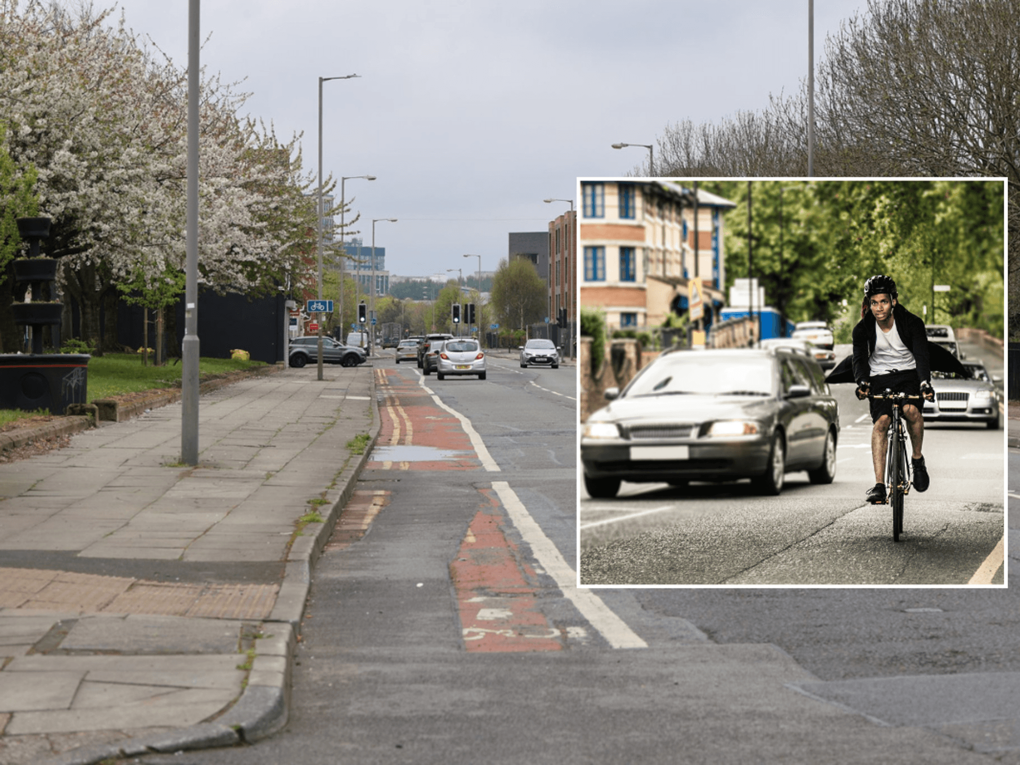 Street of new cycle route and cyclist