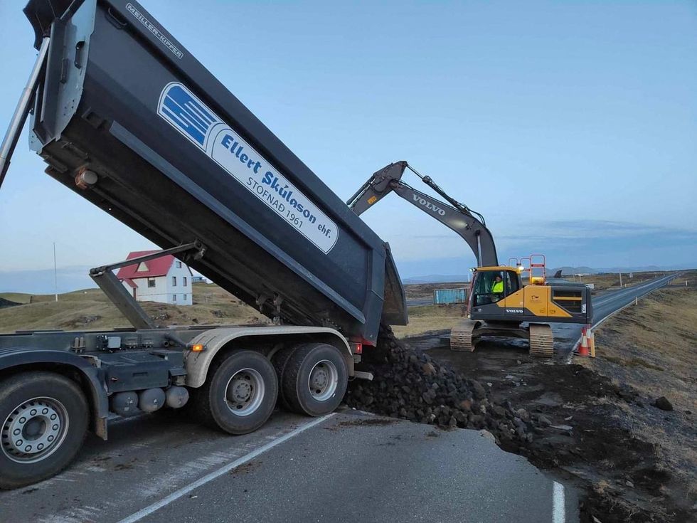 Streetworks continue, after cracks emerged on a road due to volcanic activity near Grindavik