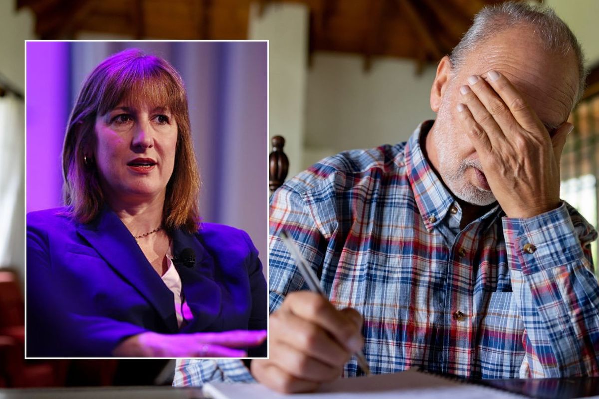 Stressed man and Rachel Reeves