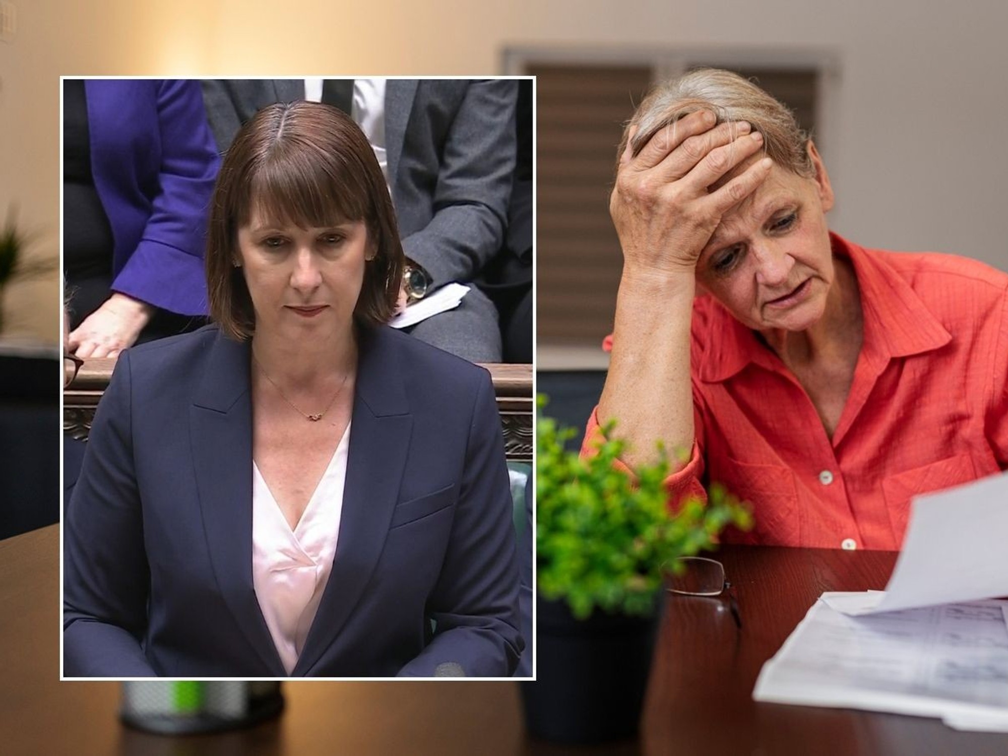 Stressed pensioner and Rachel Reeves