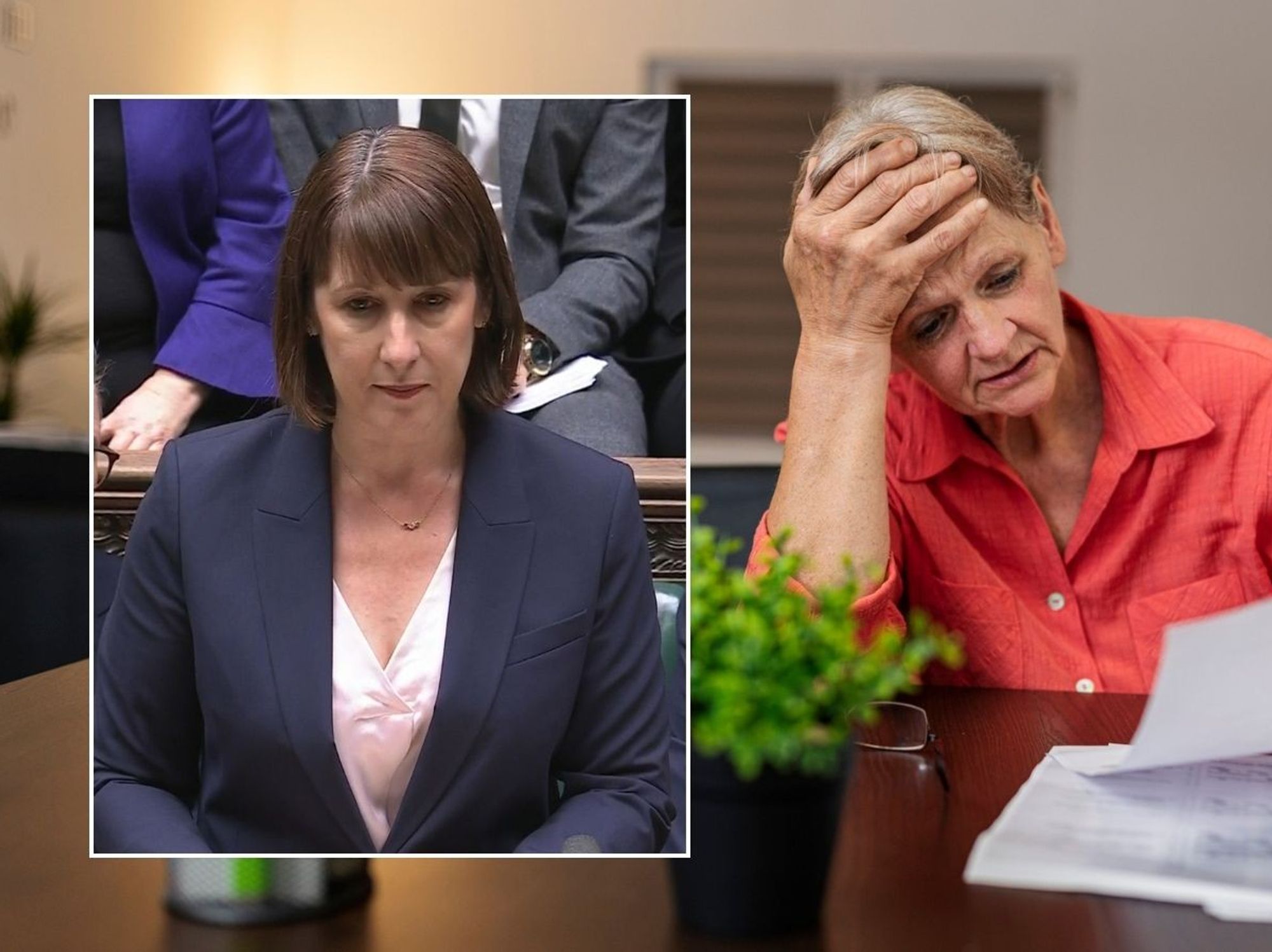 Stressed pensioner and Rachel Reeves