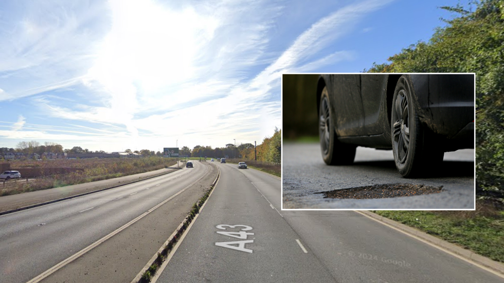 Stretch of A43 in Northamptonshire and pothole