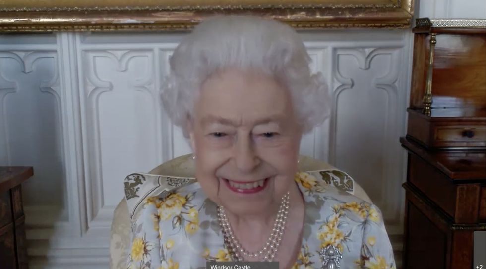 STRICTLY EMBARGOED UNTIL 2200HRS BST, SUNDAY 10TH APRIL 2022 Handout video grab issued by Buckingham Palace of Queen Elizabeth II during a video link call and virtual visit to the Royal London Hospital on Wednesday to mark the official opening of the hospital's Queen Elizabeth Unit. Issue date: Sunday April 10, 2022.