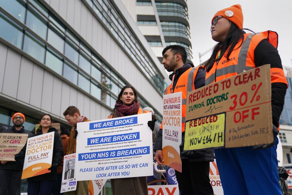 Striking NHS junior doctors on the picket line outside Queen Elizabeth hospital in Birmingham