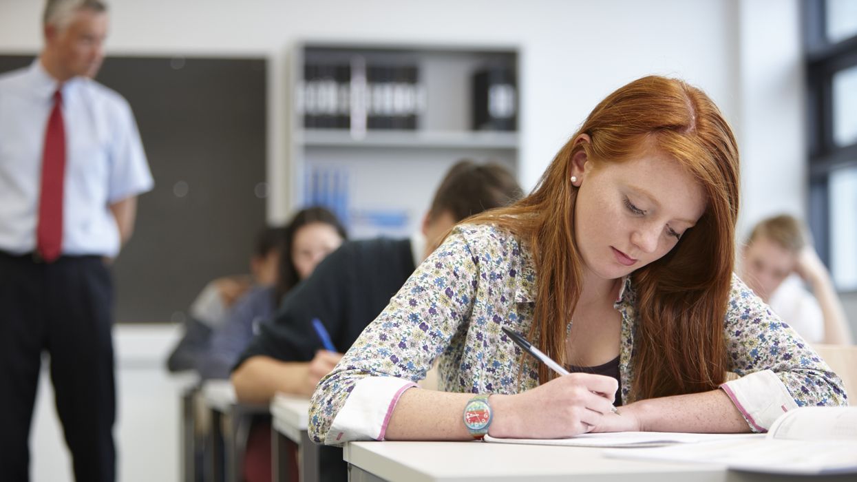 Student takes an exam